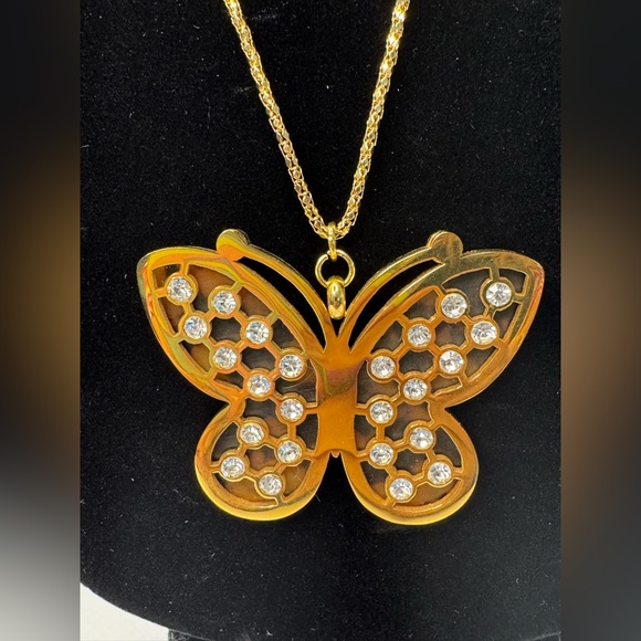 Jewelry - Butterfly pendant necklace tortoise rhinestones